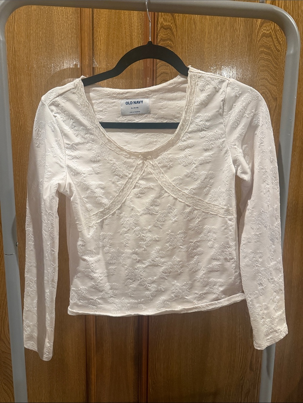 Old Navy Cream Embroidered Long-Sleeve Girls Top